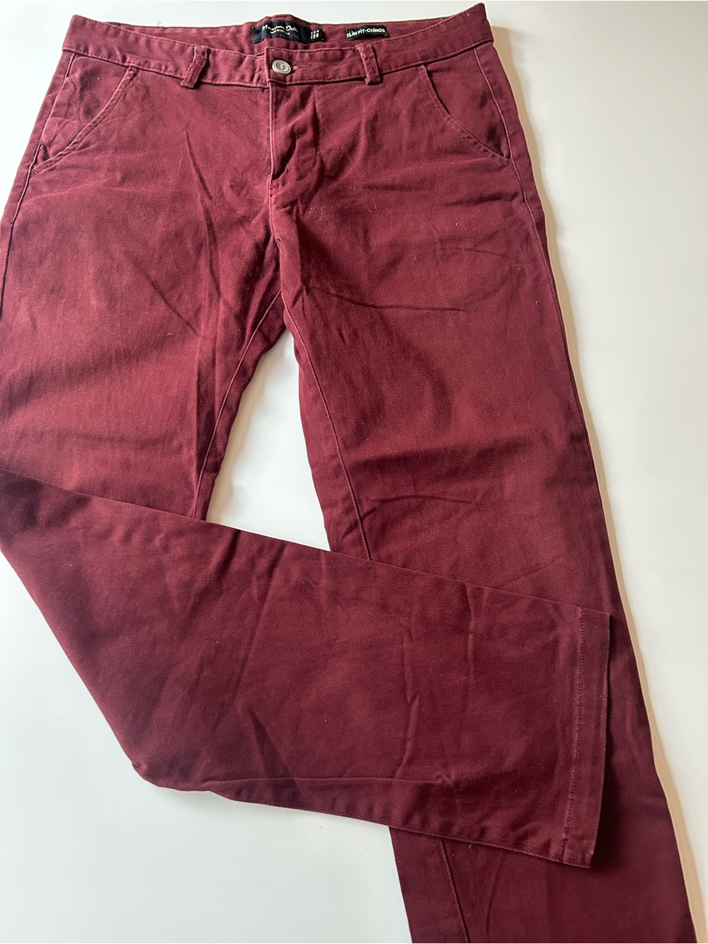 Massimo Dutti Wine Red Slim-Fit Chino Pants